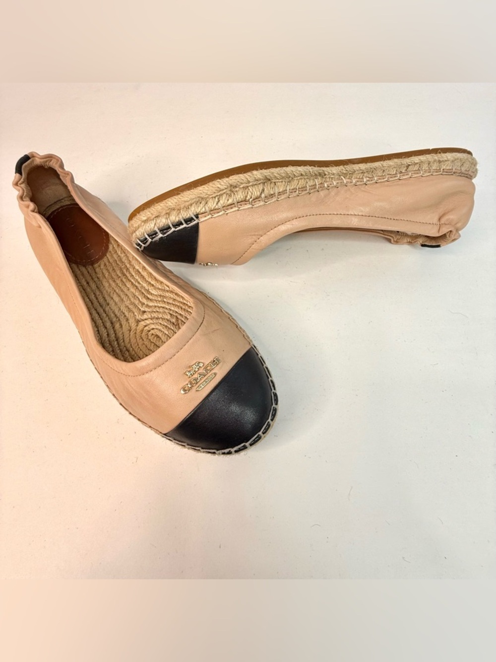 COACH Camryn Beige Black Leather Espadrille Slip On Loafers Size 7 - Picture 3 of 16